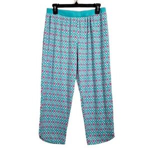 Cuddl Duds Capri Pajama Pants Womens Medium Blue Multi Tulip Hem Diamond‎ Print